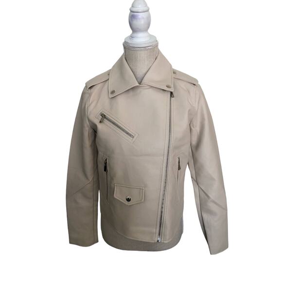 Lulus Vegas Leather Moto Jacket in Cream - XS - Picture 1 of 4